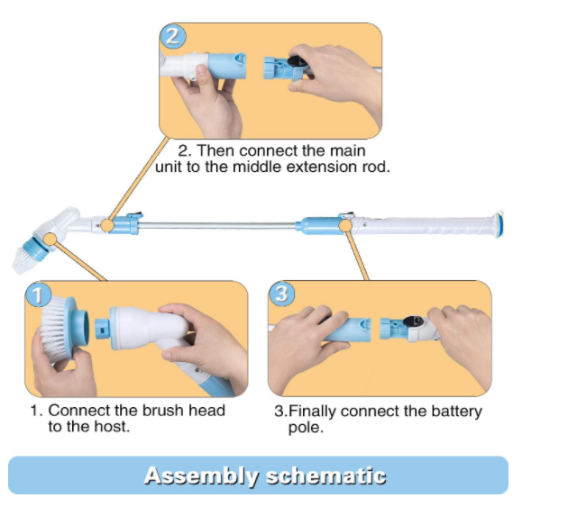 DC 3.6V Cordless Power Electric Spin Scrubber Brush 360 44*6.5in 1