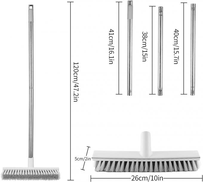 2 In 1 Stiff Bristle Floor Scrub Brush With Long Handle 15.7" To 45.6" 26cm Wide 2