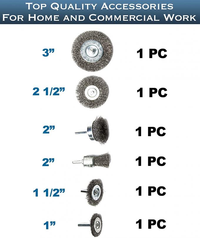 3 Inch Wire Wheel Brush Set 6pcs For Drill 4500rpm Coarse Type 1