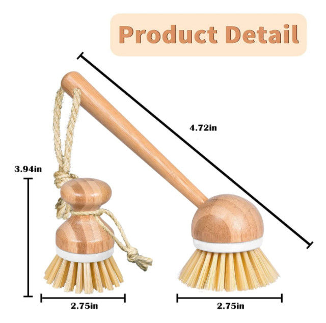 Natural Bamboo Sisal Dishes Scrub Brush 3 Piece Set 0